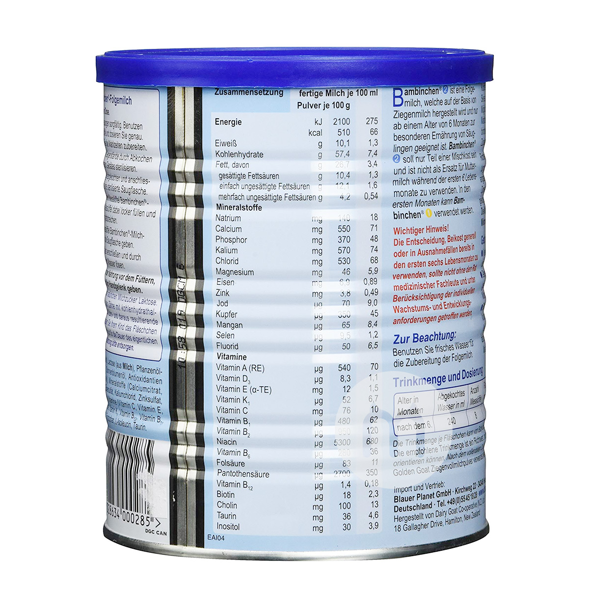 Bambinchen 독일블루플래닛염소분유 2 단계 * 6 해외버전