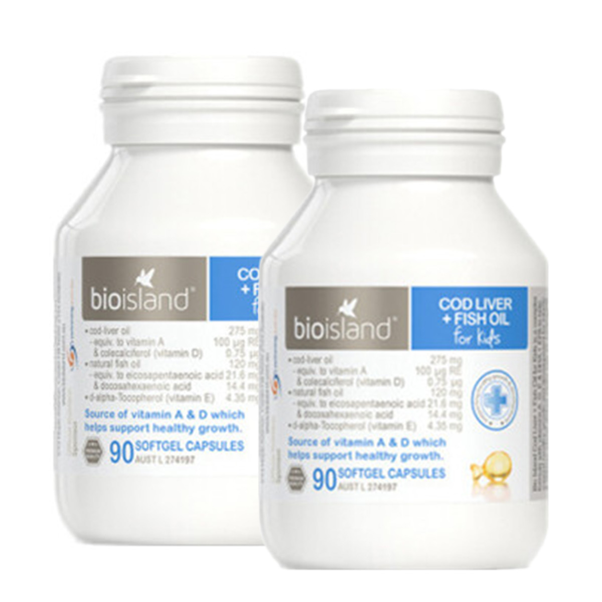 [2 개가격] Bioisland 호주바이오아일랜드베이비대구간유 + 생선기름캡슐 90 캡슐해외버전