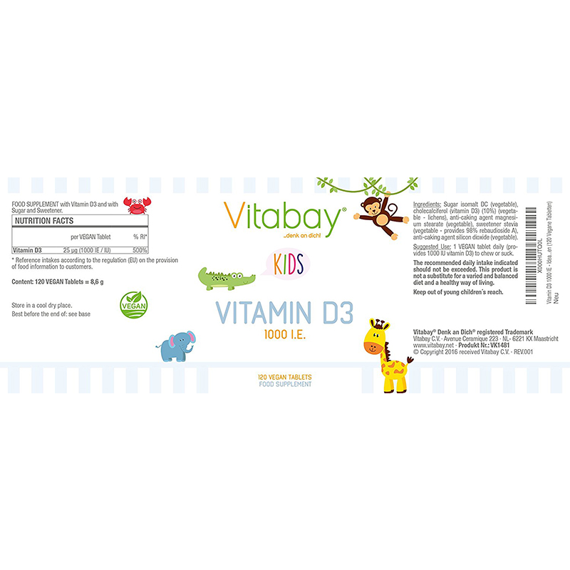 Vitabay 독일 Vitabay 어린이비타민 D3 씹을수있는정제 120 정해외버전