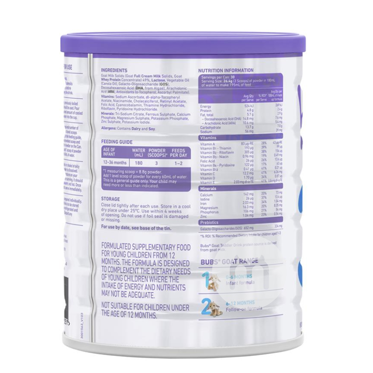 Bubs 호주유아용산유분유 3 단계 (1-3 세) 800g * 3 캔호주표준