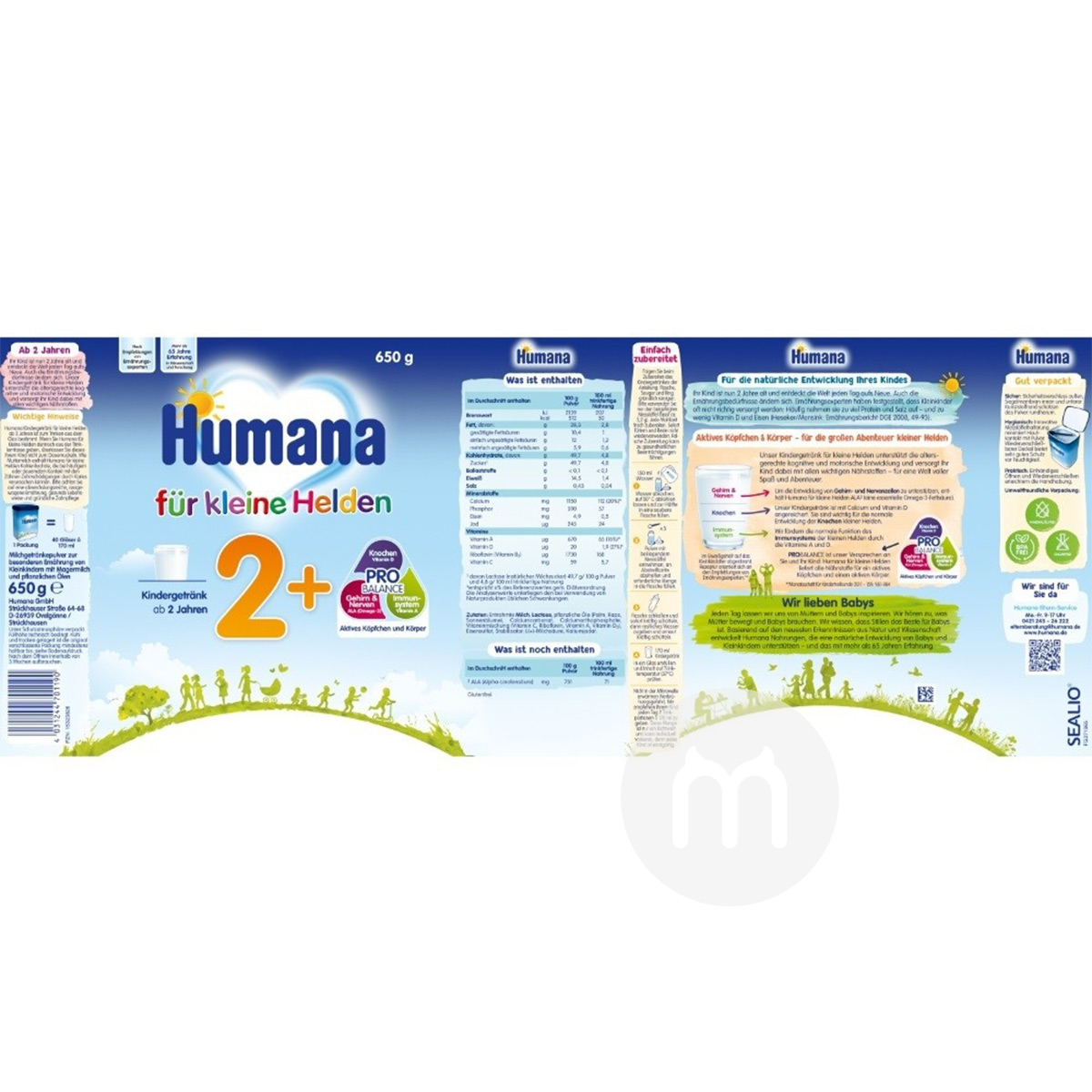Humana 독일유아용분유 2+ 섹션 650g * 4 박스해외버전