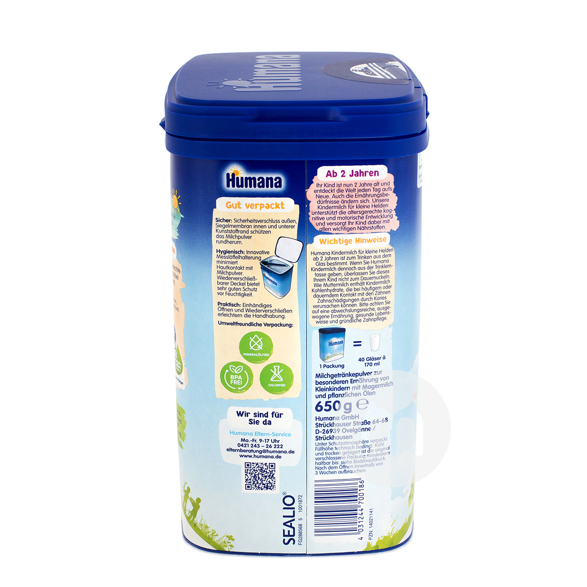 Humana 독일유아용분유 2+ 섹션 650g * 4 박스해외버전