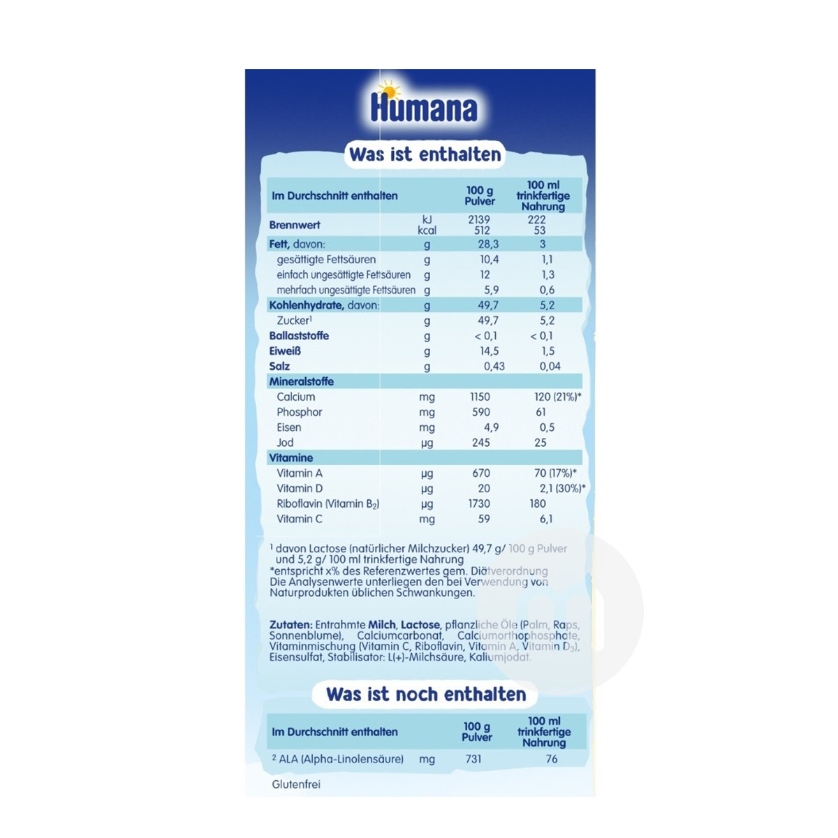 Humana 독일베이비밀크파우더 1+ 650g * 4 Box 해외버전