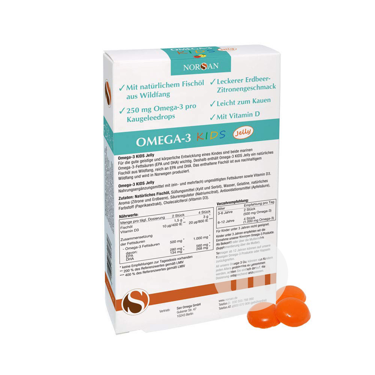 NORSAN 독일어린이과일오메가 3 생선기름씹을수있는캡슐해외버전