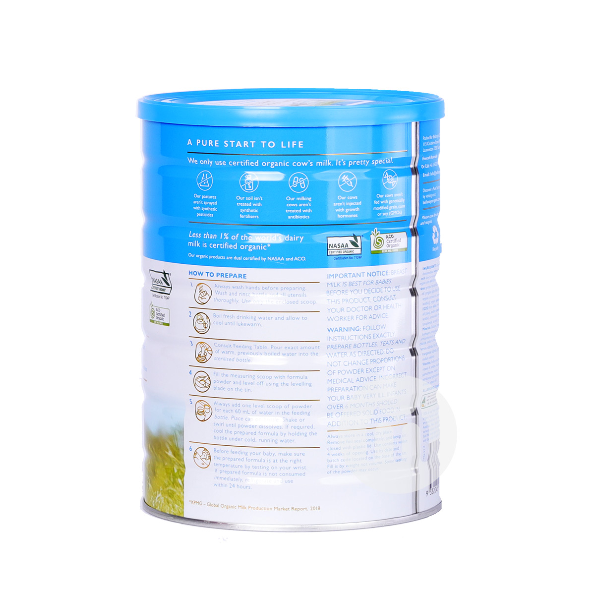 BELLAMY S 호주본질적인분유 1 단계 900g * 6 캔호주현지표준