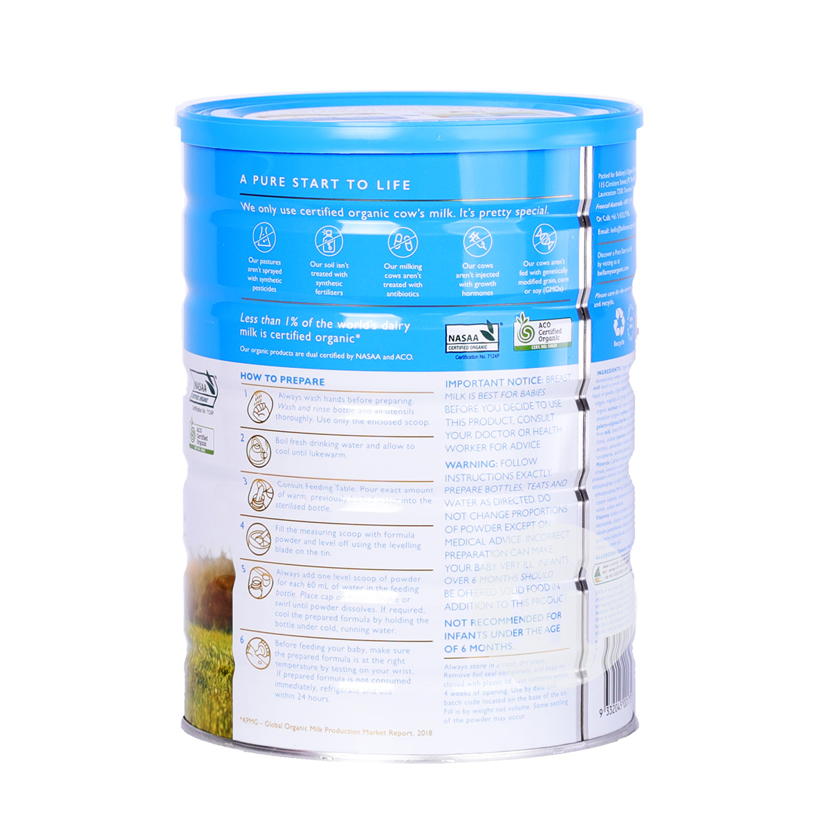 BELLAMY S 호주유기농베이비밀크파우더 2 섹션 900g * 6 캔호주현지표준