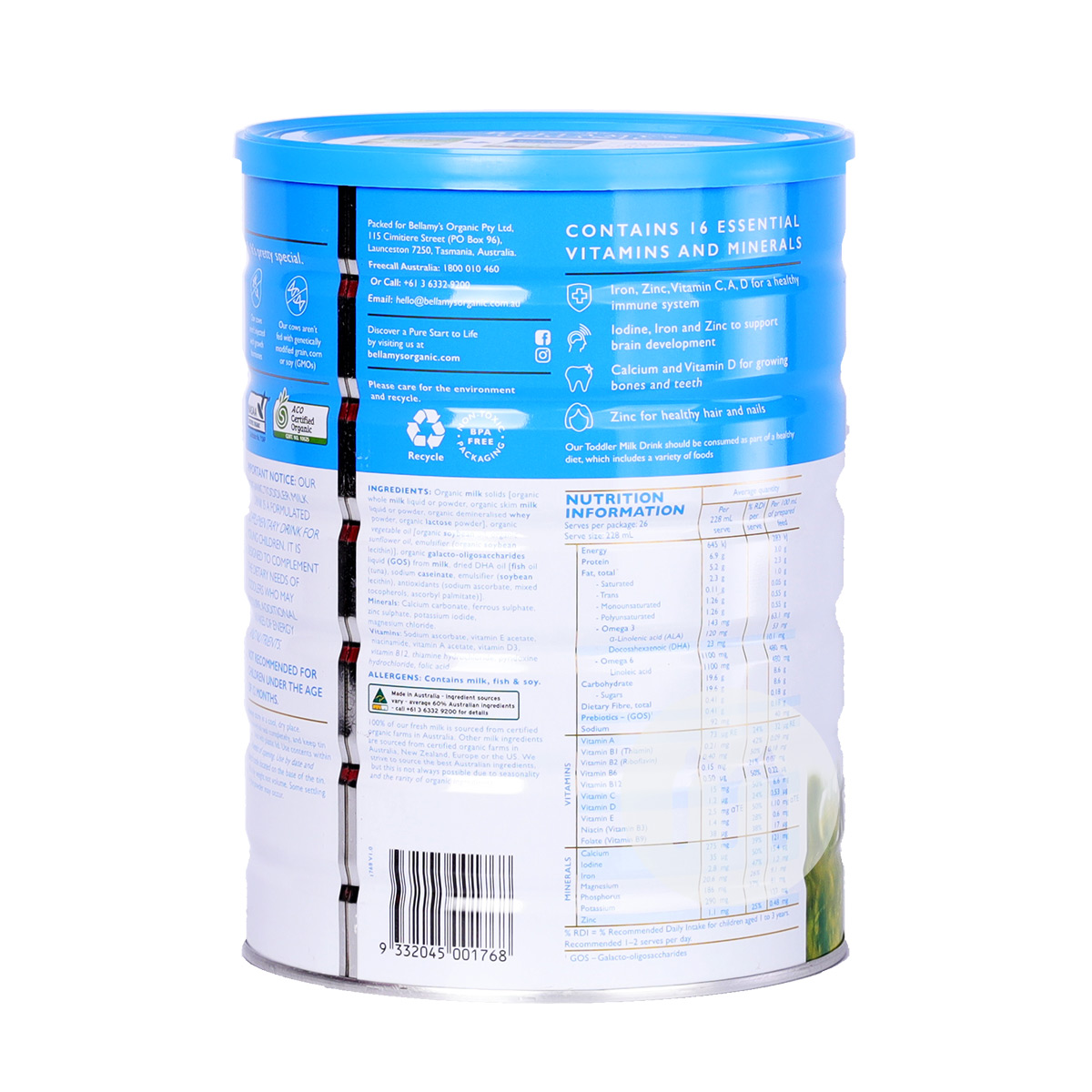 BELLAMY S 호주유기농베이비밀크파우더 3 단계 900g * 3 캔호주현지표준