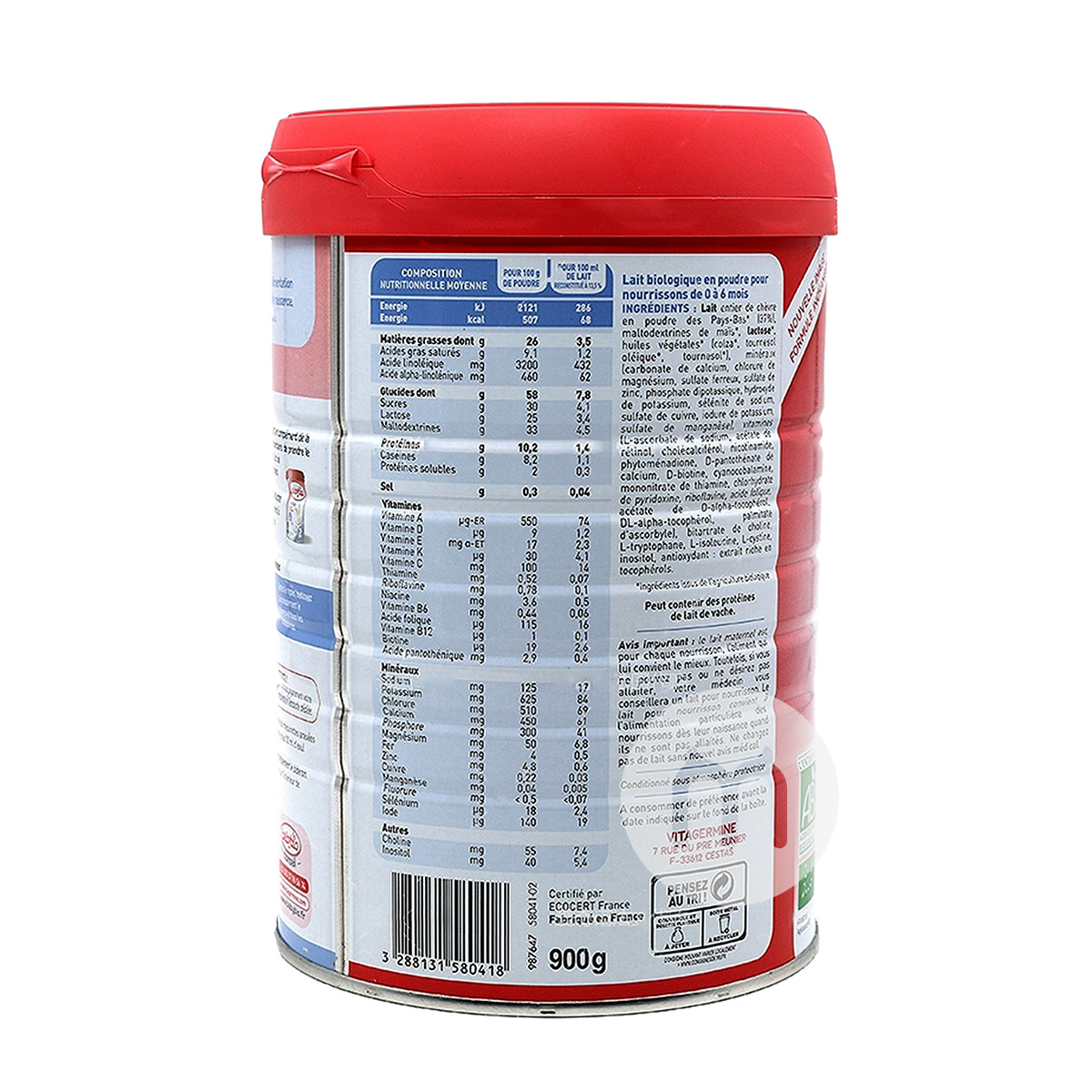 Babybio 프랑스베이비염소분유 1 단계900g * 6 캔프랑스어버전