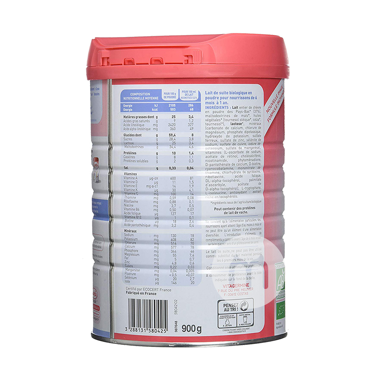 Babybio아기염소우유분말 900g * 6 캔의 2 단계프랑스어버전