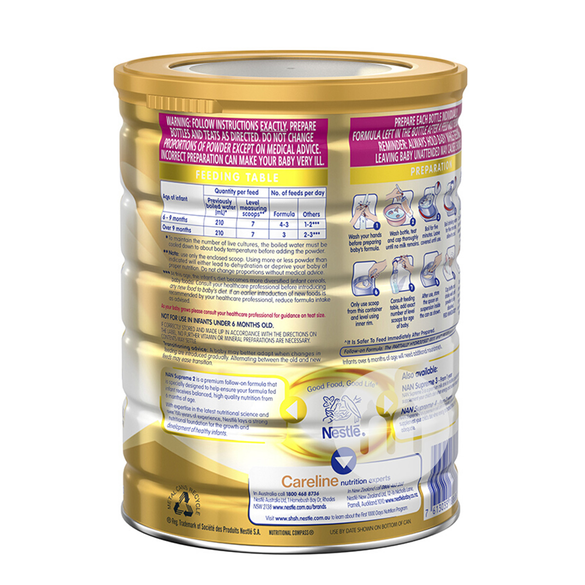 Nestle 호주 HA 적당히가수분해된항민감성베이비밀크파우더 2 단계 800g * 3 캔Australian Bodycare버전