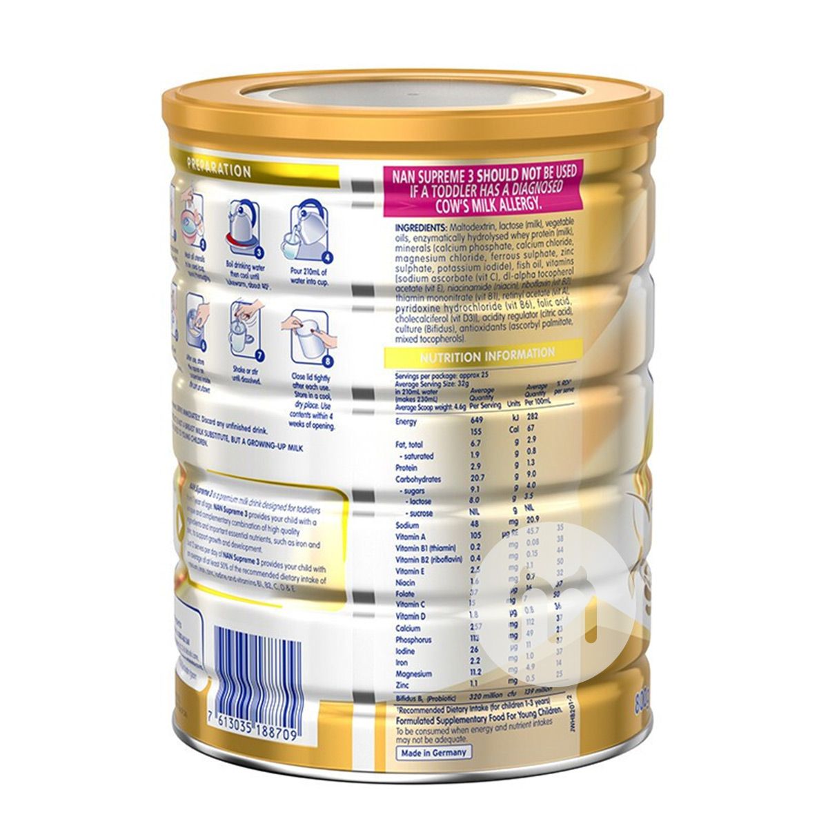 Nestle Australian Bodycare HA 적당히가수분해된알레르기가없는베이비밀크파우더 3 단계 800g * 6 캔Australian Bodycare버전