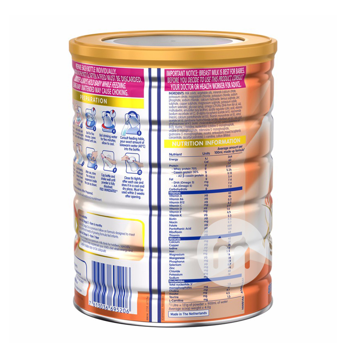 Nestle Australian Bodycare A2 카제인프로바이오틱유아분유 1 단계 800g * 3 캔버전