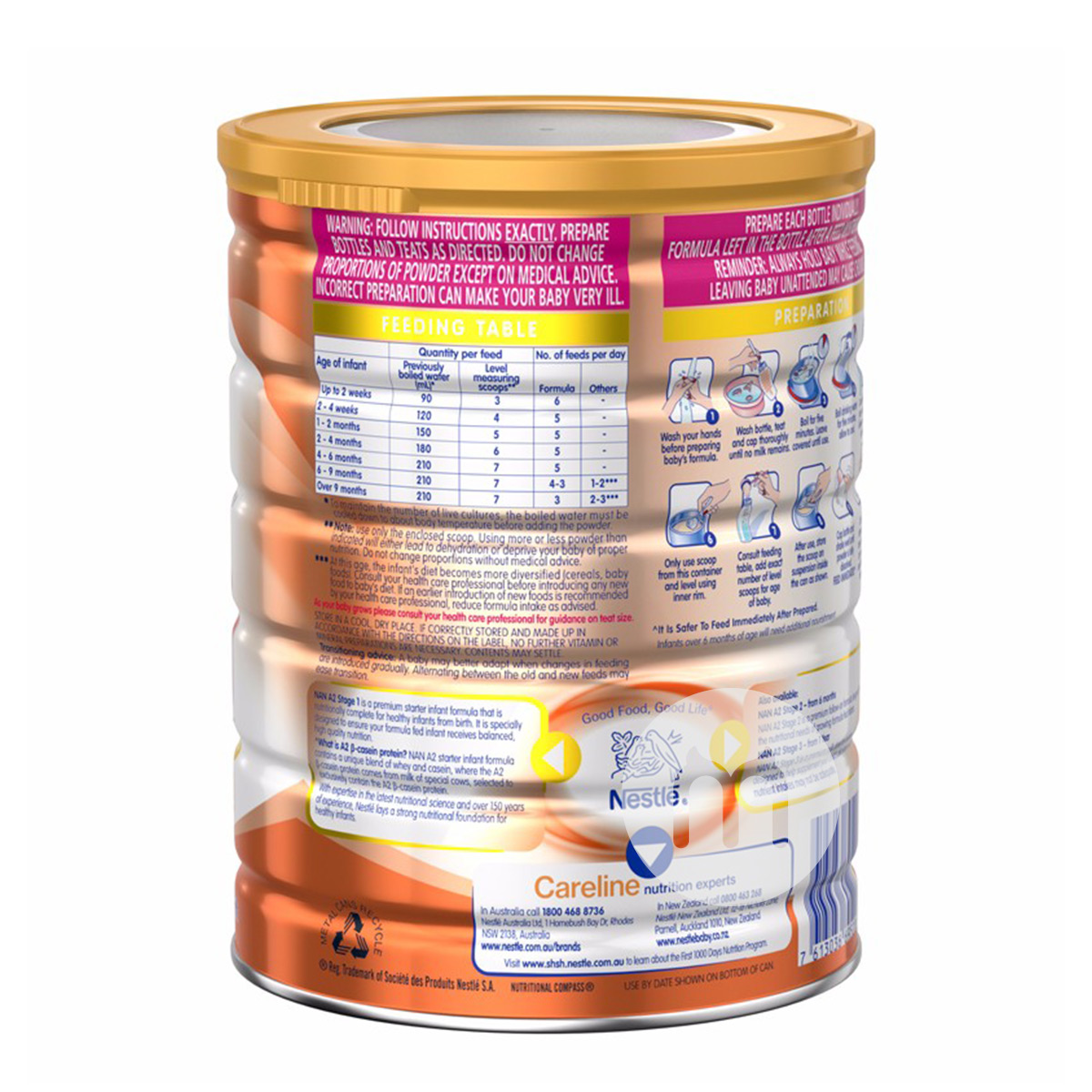 Nestle Australian Bodycare A2 카제인프로바이오틱유아분유 1 단계 800g * 6 캔버전