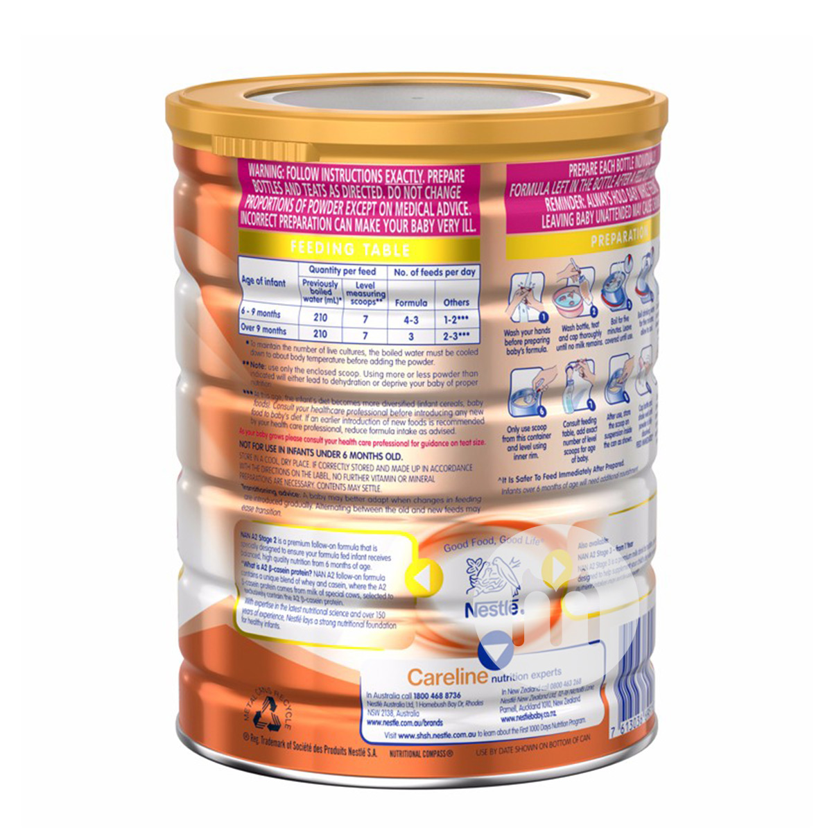 Nestle 호주 A2 카제인생균제분유 2 단 800g * 3 캔호주판