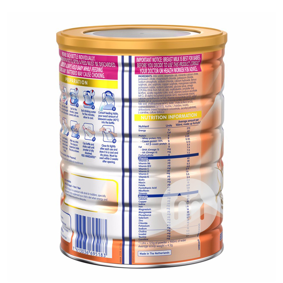 Nestle 호주 A2 카제인생균제분유 2 단 800g * 6 캔호주버전