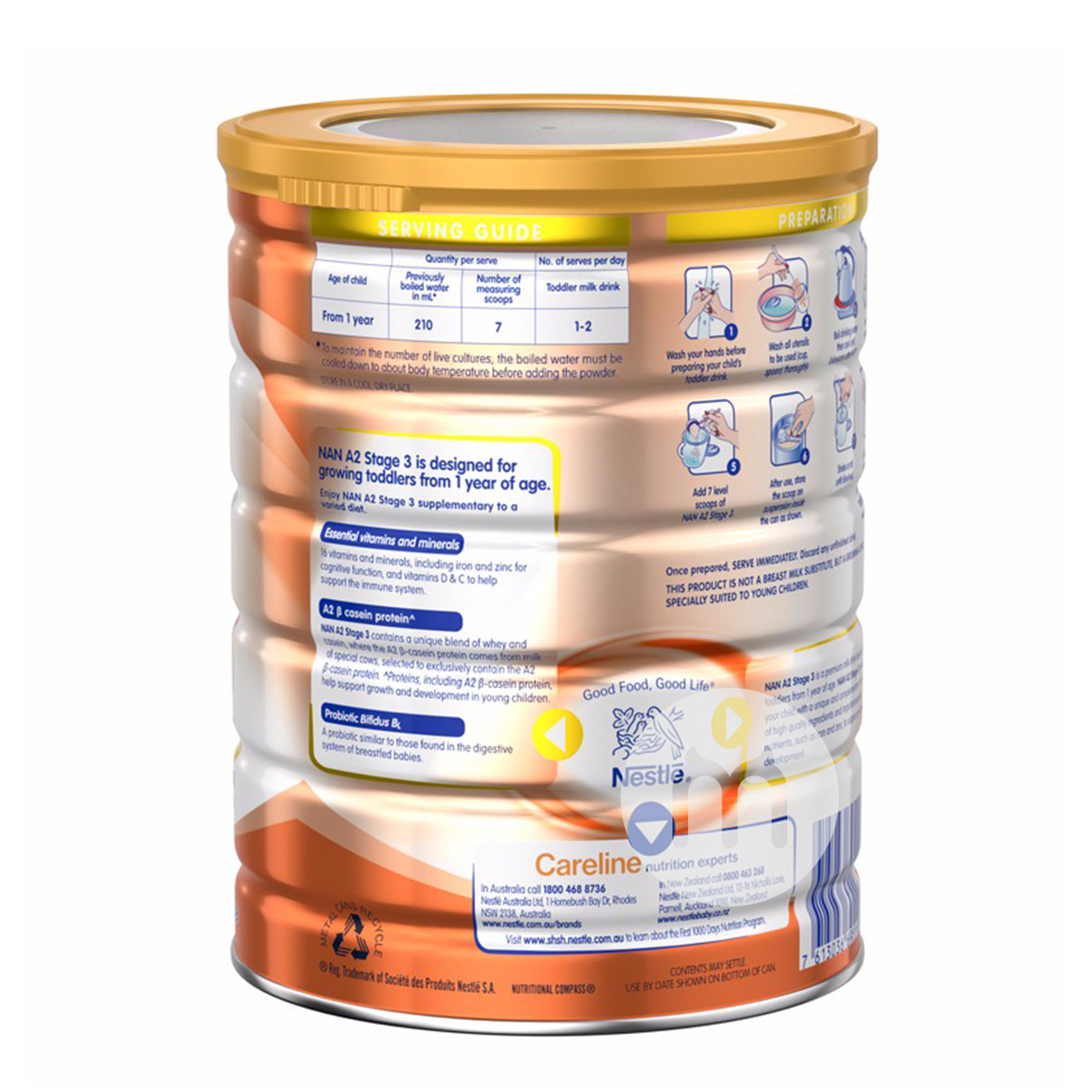 Nestle Australian Bodycare A2 카제인프로바이오틱유아분유 3 단계 800g * 6 캔호주버전