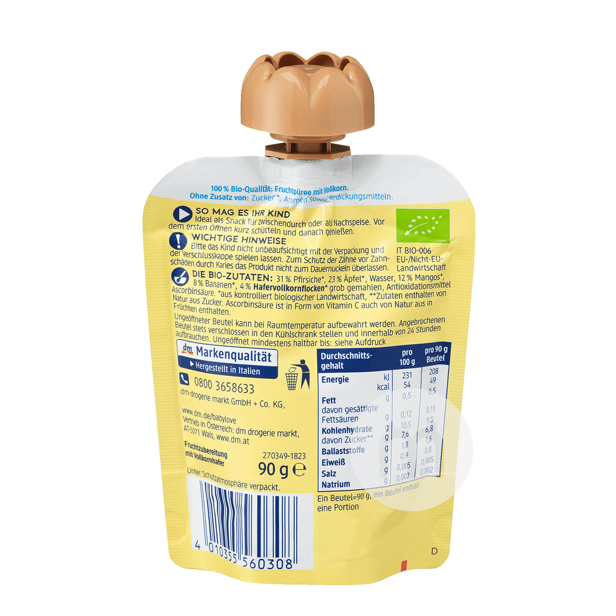 Babylove 독일유기농오트밀애플망고퓨레 1 세 * 6 해외버전