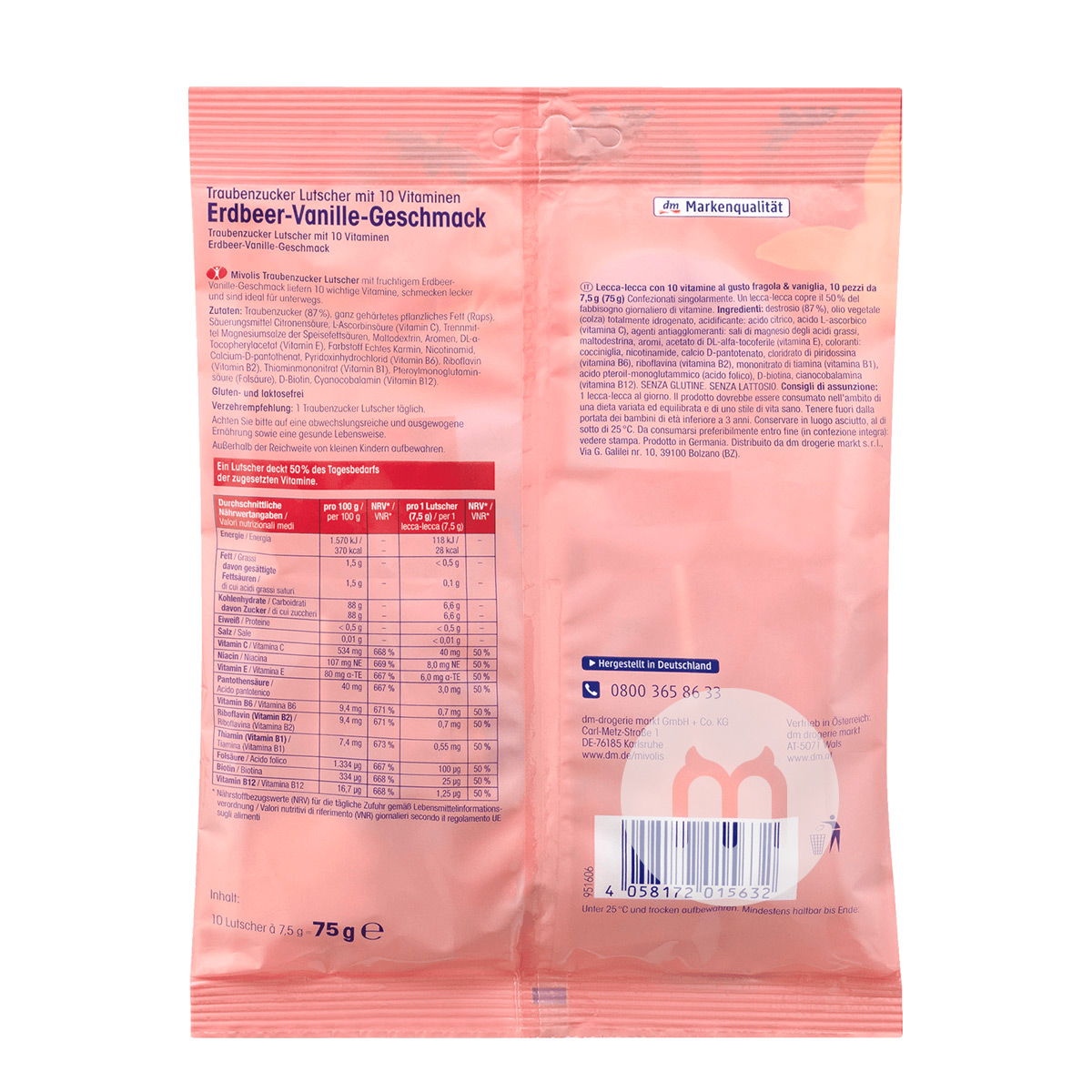 [4 조각] Mivolis 독일멀티비타민 + 포도당롤리팝딸기맛 * 2 + 라즈베리맛 * 2 해외버전