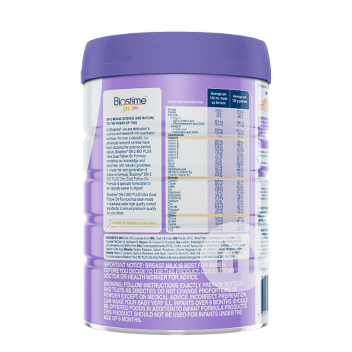 Biostime 호주골드팩베이비산양분유 2 단계 800g * 6 캔호주판