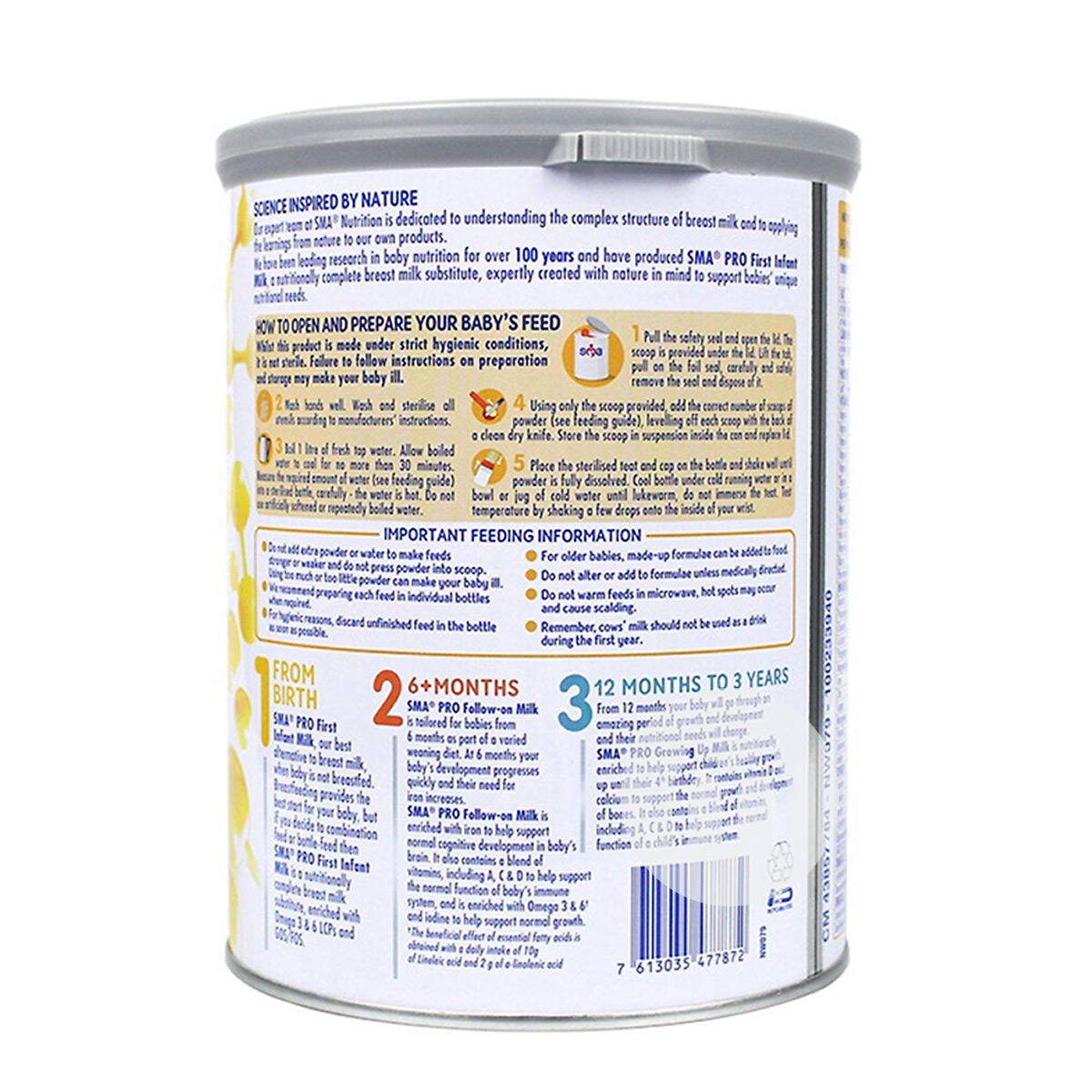 SMA 영국유아용분유 1 단계 800g * 4 캔영국버전