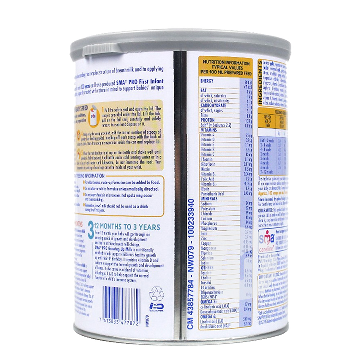 SMA 영국유아용분유 1 단계 800g * 4 캔영국버전