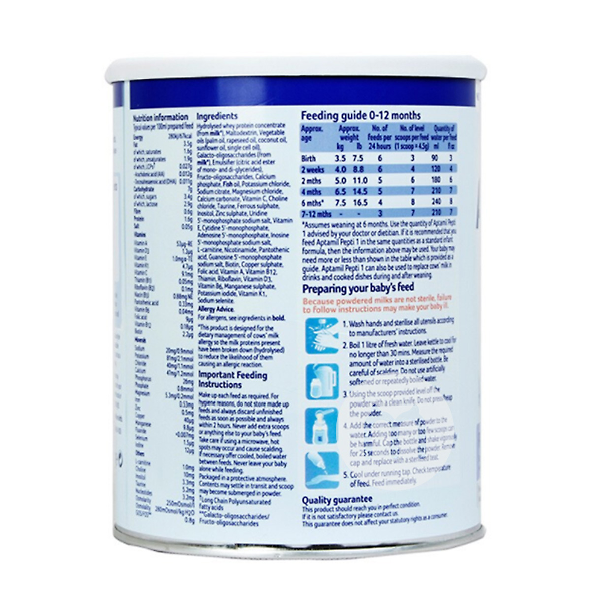 Aptamil 영국펩티깊은가수분해무감각베이비밀크파우더 1 단계 800g * 4 캔영국버전