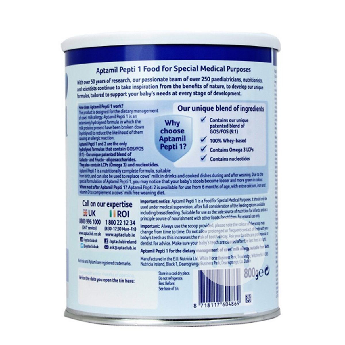 Aptamil 영국펩티깊은가수분해무감각베이비밀크파우더 1 단계 800g * 4 캔영국버전