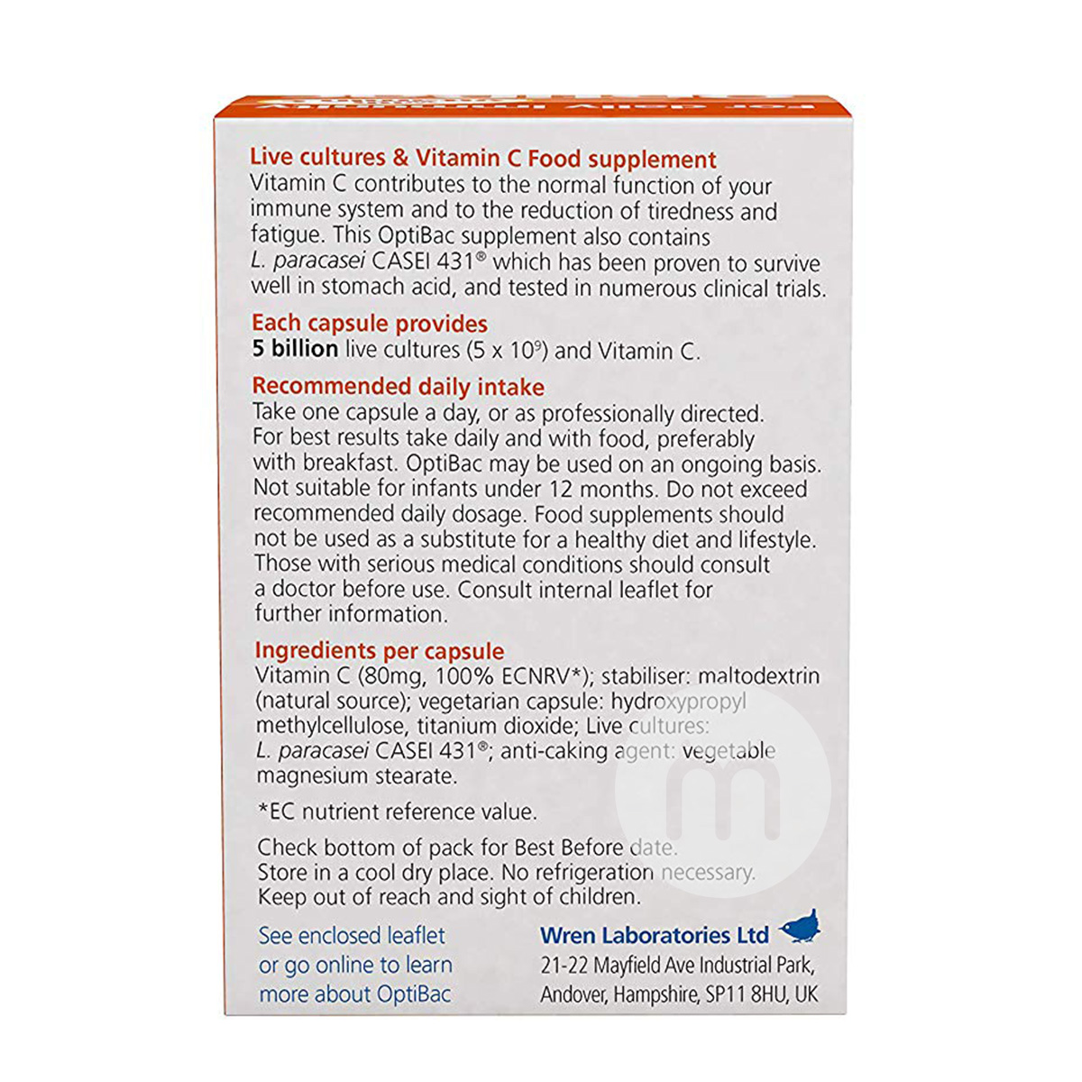 OptiBac probiotics 영국건강증진조생균해외판