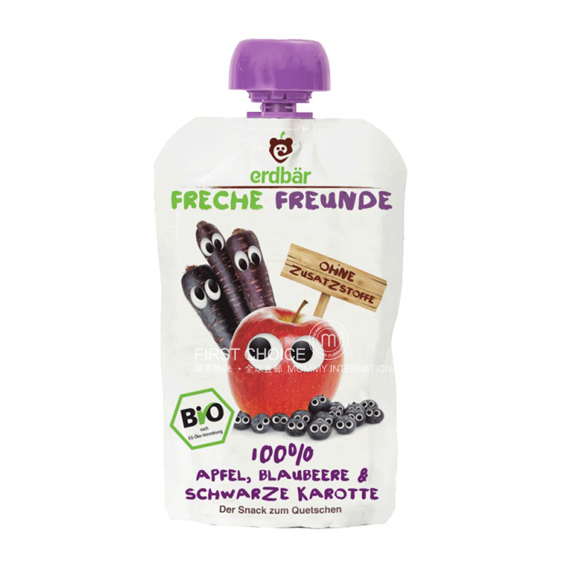Erdbar 독일유기농어린이퓌레빠는음악사과블루베리검은당근맛 * 6 해외판