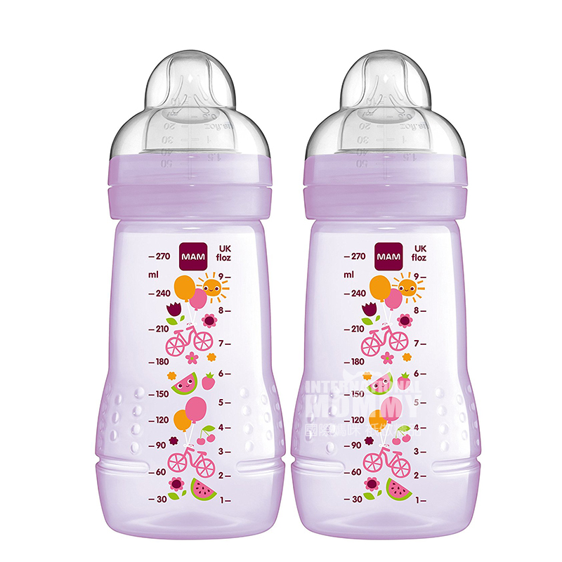 MAM 오스트리아안티폴 PP 플라스틱넓은입실리콘우유병 270ml 2 팩 0-6 개월해외버전