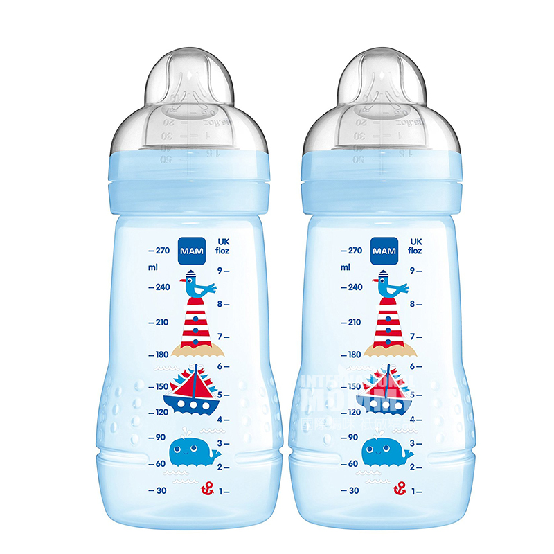 MAM 오스트리아안티폴 PP 플라스틱넓은입실리콘우유병 270ml 2 팩 0-6 개월해외버전