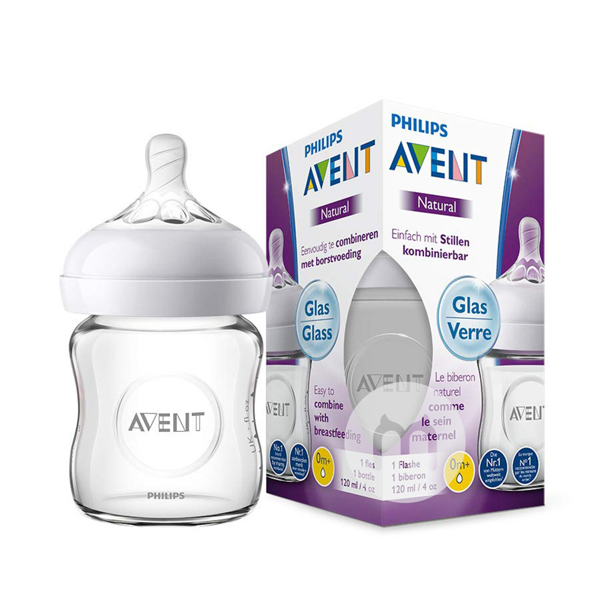 PHILIPS AVENT 영국,넓은구경천연천연유리병 120ml 0-3 개월해외버전