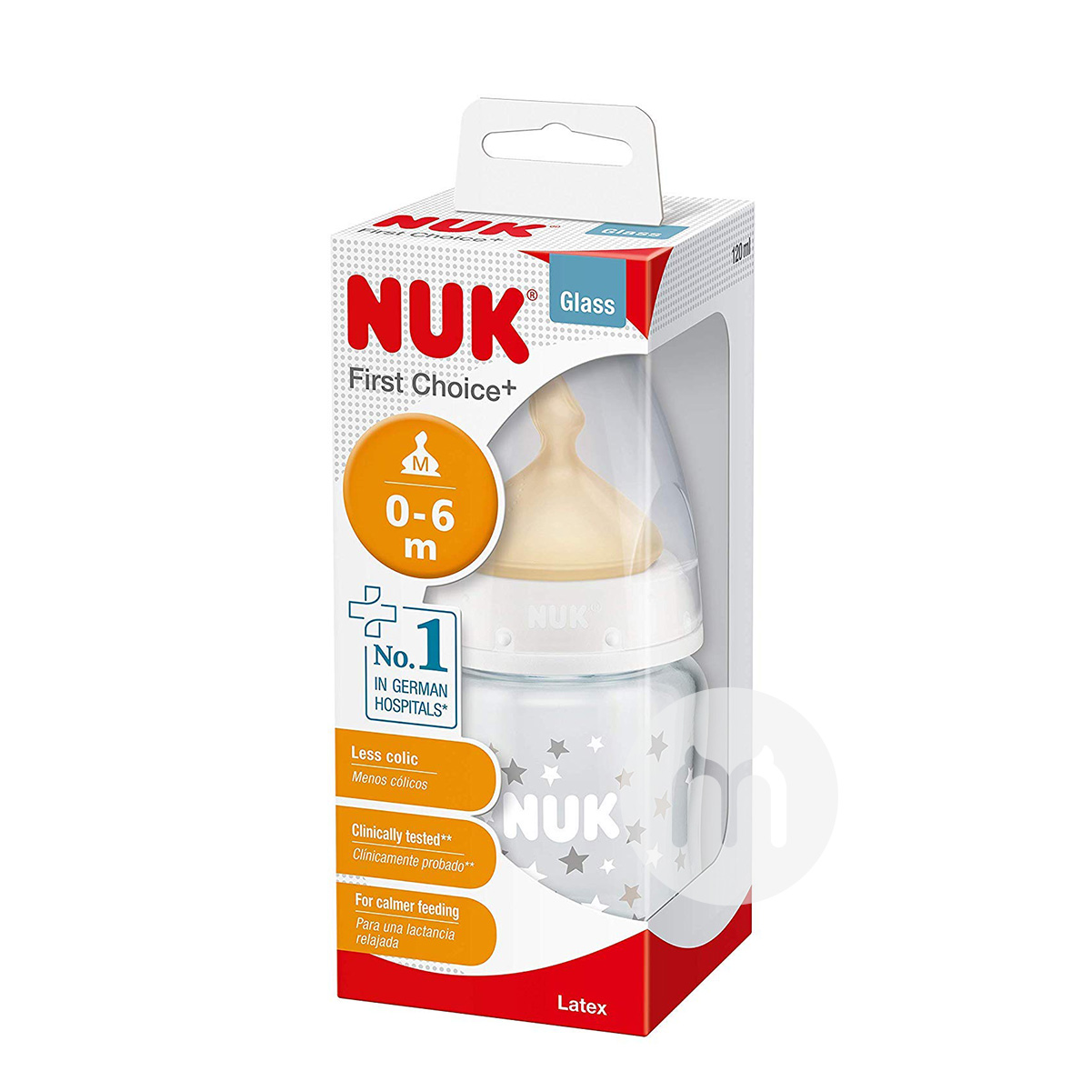 NUK 독일 NUK 넓은입유리우유병라텍스젖꼭지 120ml 0-6 개월해외버전