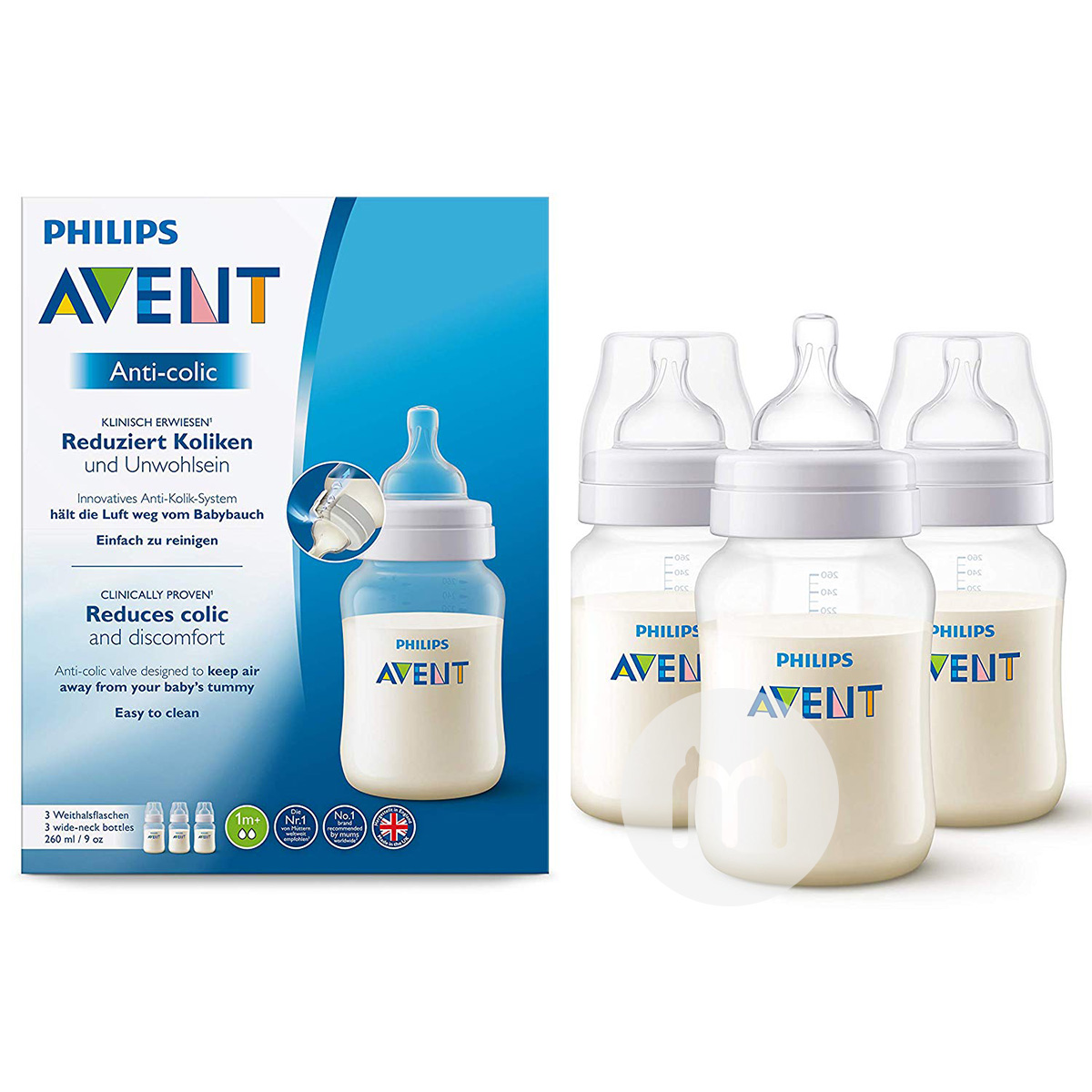 PHILIPS AVENT 영국광구경 PP 플라스틱클래식젖병 260 ml * 3 개월이상해외버전
