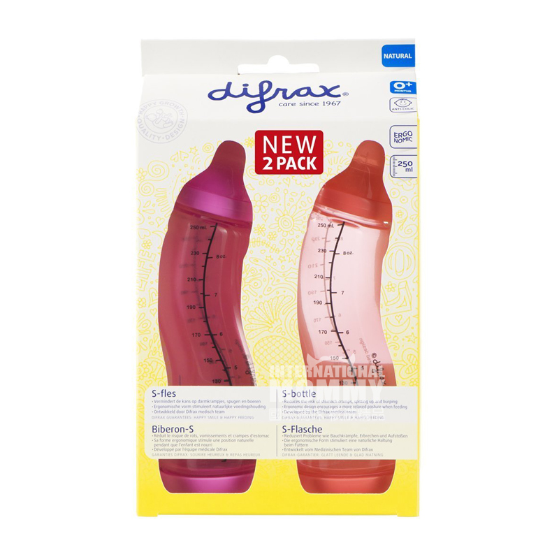 Difrax안티헛배부름 S 타입표준구경아기젖병 250ml 2 팩 0 개월이상해외버전