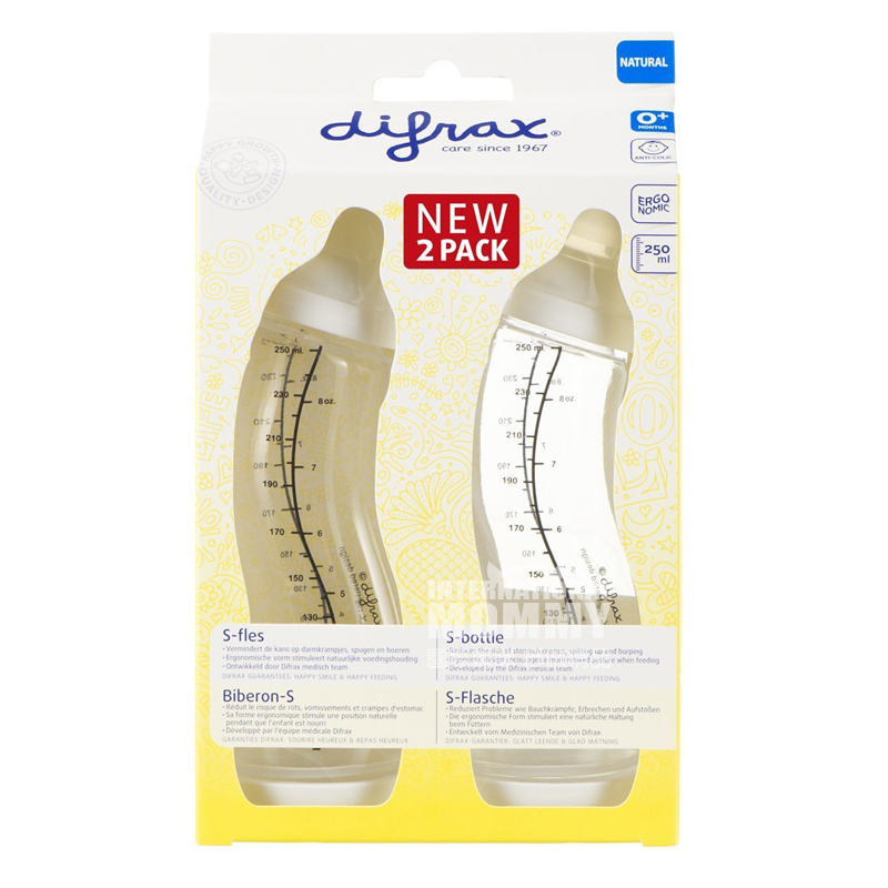 Difrax 안티헛배부름 S 타입표준구경아기젖병 250ml 2 팩 0 개월이상흰색해외