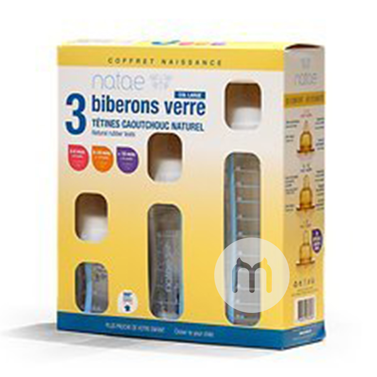 Natae 나태프랑스나태넓은입고무젖꼭지유리우유병 3pcs 해외판