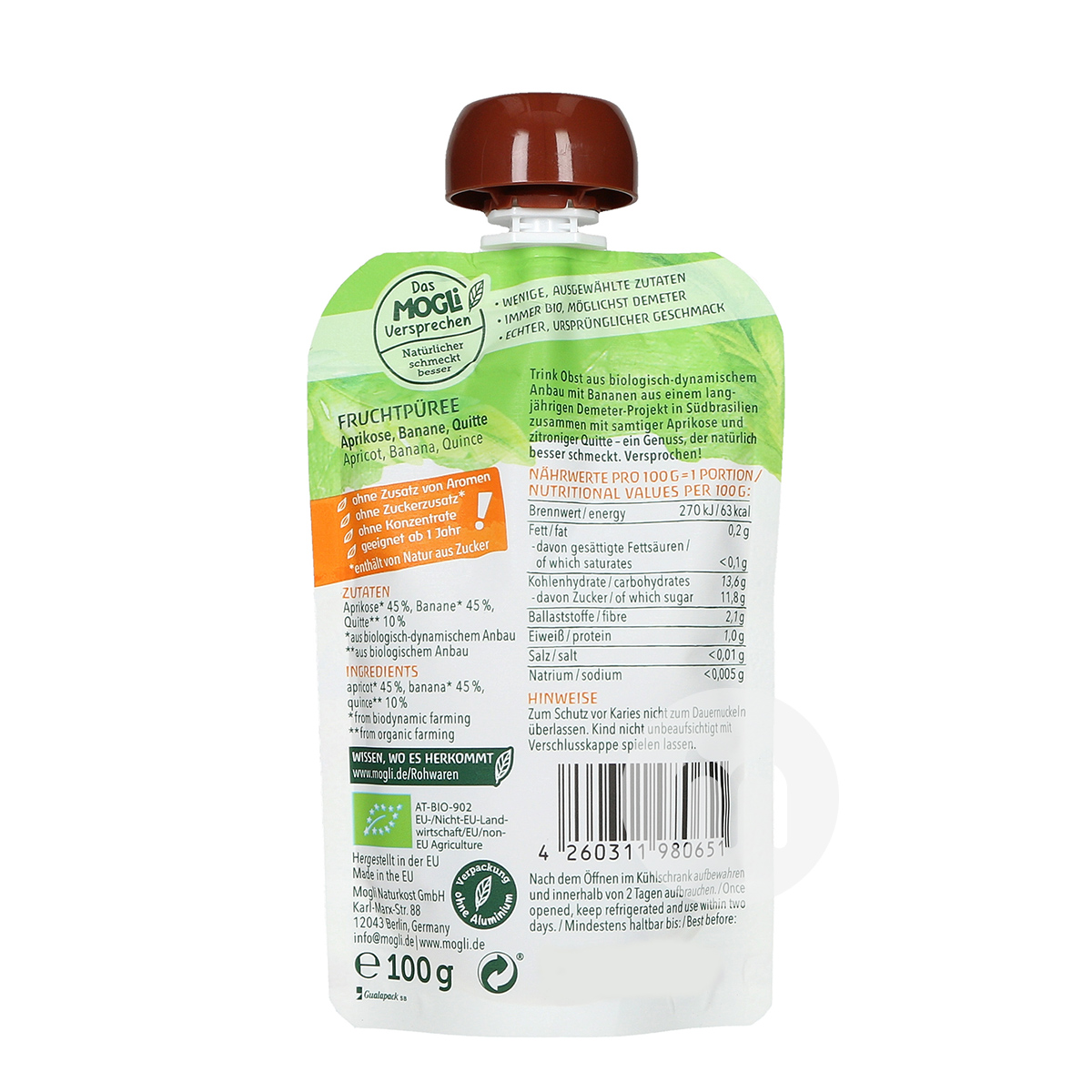 MOGLi 독일유기농살구바나나파파야믹스흡입 * 6 해외버전