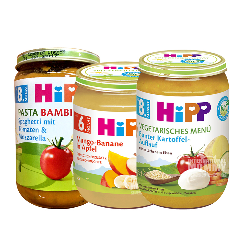 [6 팩] HiPP 독일유기농토마토와모짜렐라파스타퓨레 * 2 + 유기농망고바나나사과퓨레 * 2 + 유기농다채로운으깬감자 * 2 해외판