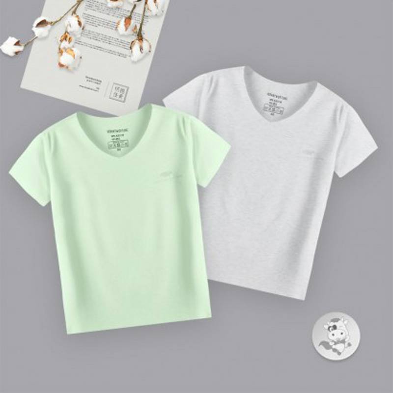 [2 개] Verantwortung 남녀아기,다채로운캔디색상,시원하고매끄러운캐주얼티셔츠,회색 + 녹색