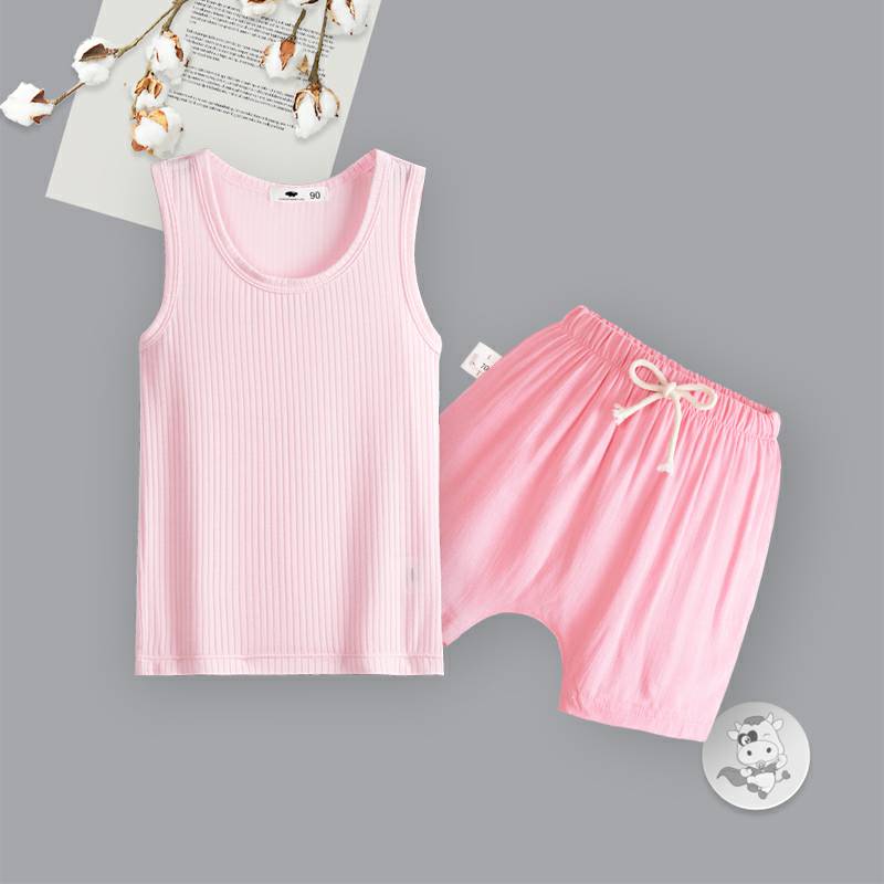 [2 개] Verantwortung 여성아기유럽과미국의간단한여름신선한단색작은조끼 + 신선한유럽과미국의바람여름안티모기 PP 반바지핑크