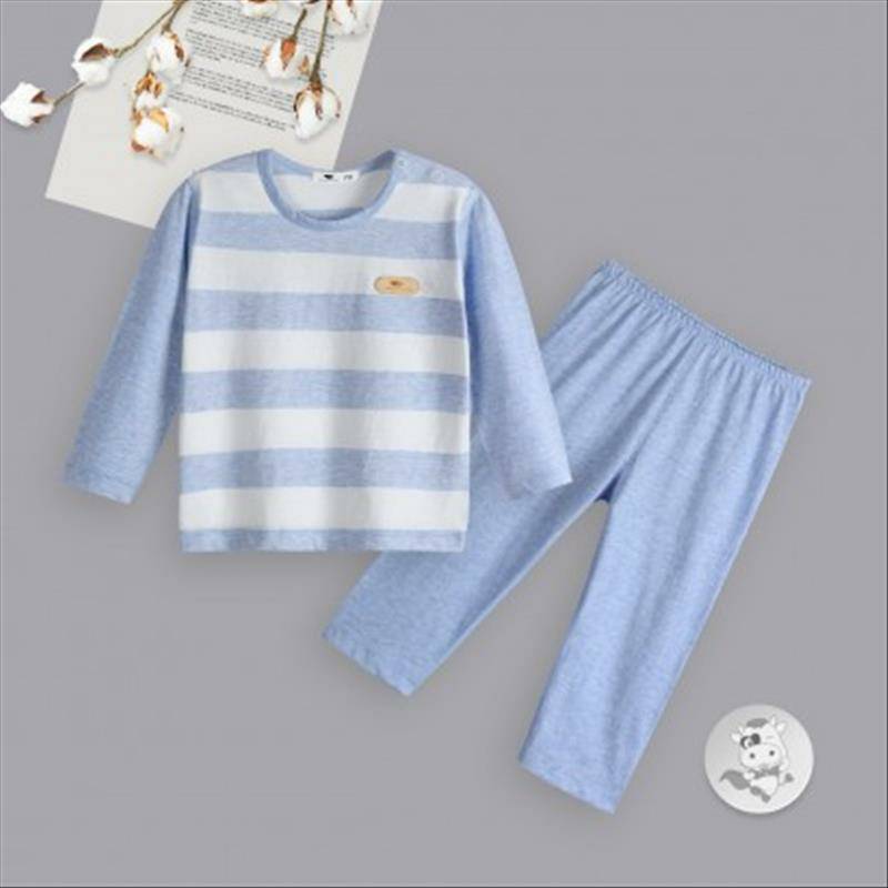 Verantwortung 남녀아기유기농컬러봄과가을잠옷세트클래식스트라이프긴팔바지