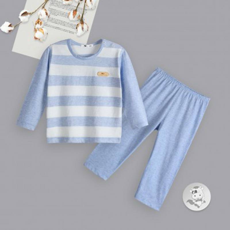 Verantwortung 남녀아기유기농컬러봄과가을잠옷세트클래식스트라이프긴팔바지