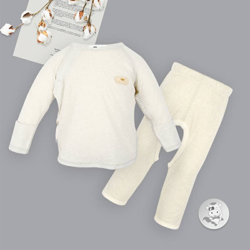 [2 개] Verantwortung 아기소년과소녀신생아유기농컬러코튼슈트사계절얇은메쉬저지탑라이트그린 + 봄과가을바지피부친화적오픈가랑이바지