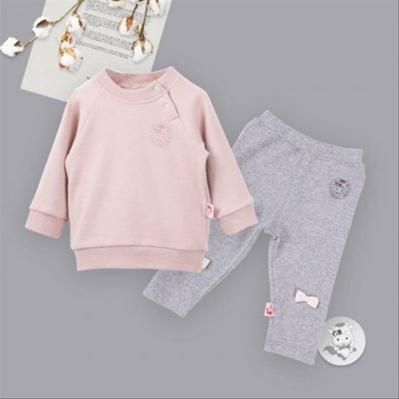 [2 장] Verantwortung 남녀아기유기농면긴팔셔츠활력순색가디건 + 레깅스귀여운리본그레이