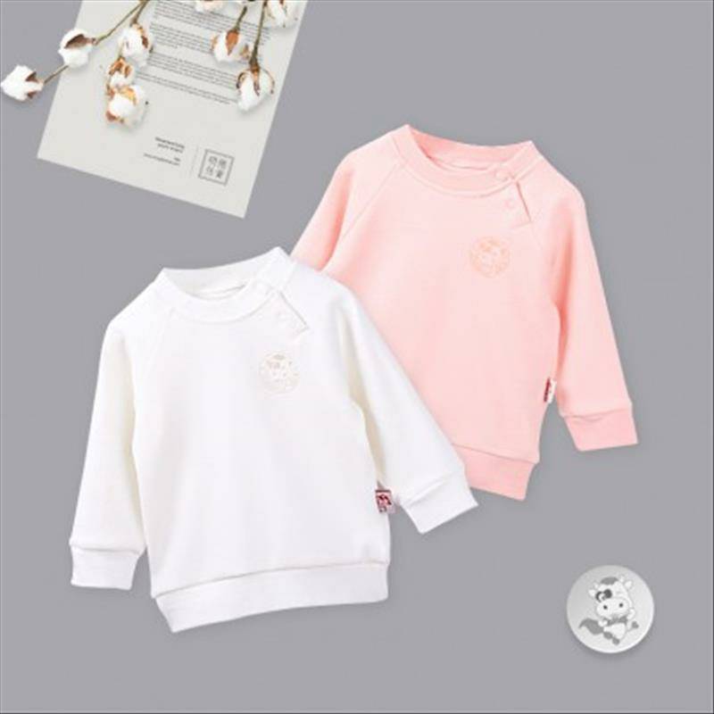 [2 개] Verantwortung 남녀아기유기농면긴소매바닥셔츠활력단색핑크 + 화이트