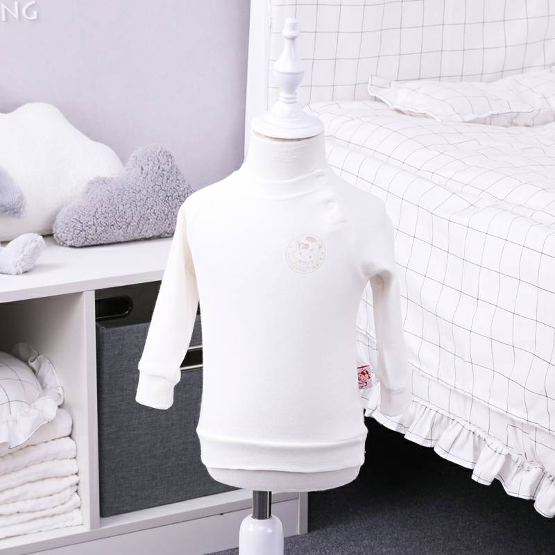 [2 피스] Verantwortung 남녀아기유기농면긴소매바닥셔츠활력단색화이트 + 유기농면레깅스귀여운나비핑크