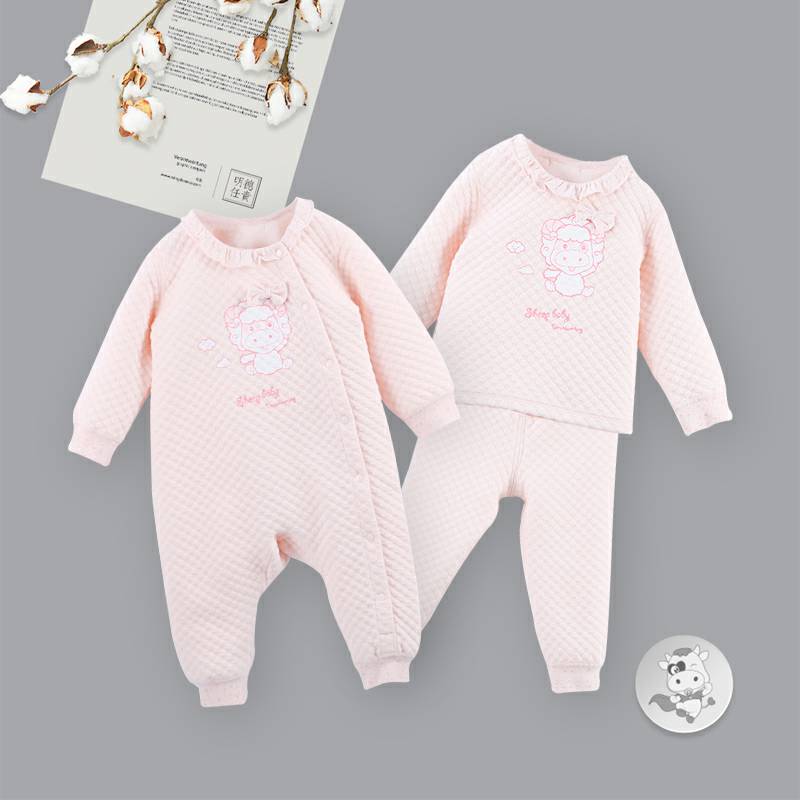 [2 개] Verantwortung 남녀아기유기농면결합롬퍼 + 톱바지핑크정장