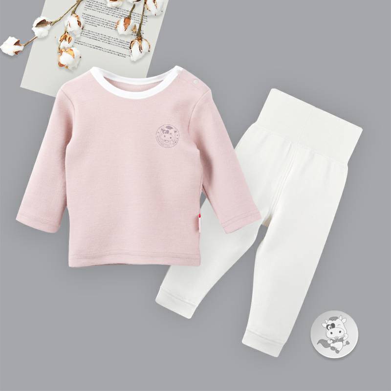 [2 피스] Verantwortung 남녀아기유기면긴소매바닥셔츠클래식간단한커피색 + 높은허리배꼽바지유럽간단한단색원래흰색