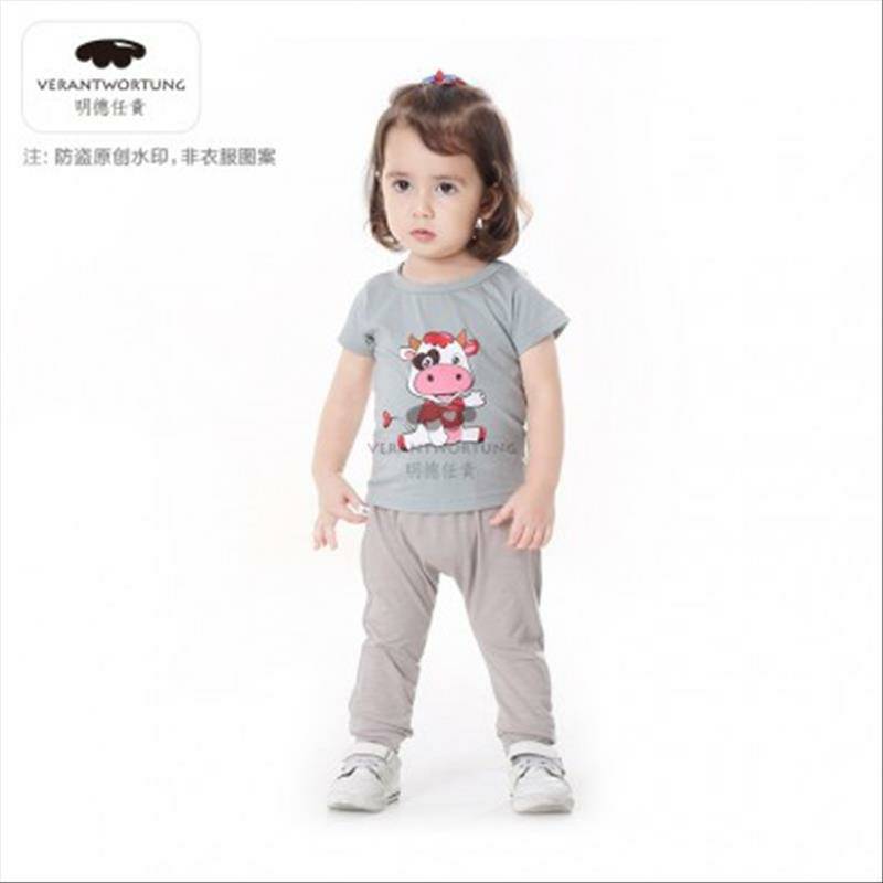 [2 개] Verantwortung 남녀아기모두일치하는캐주얼점프송아지반팔티셔츠화이트 + 신선한유럽과미국스타일의봄과가을얇은 PP 바지그레이블루